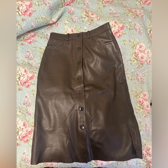 SANDRO LEATHER SKIRT CHOCOLATE - Picture 1 of 5